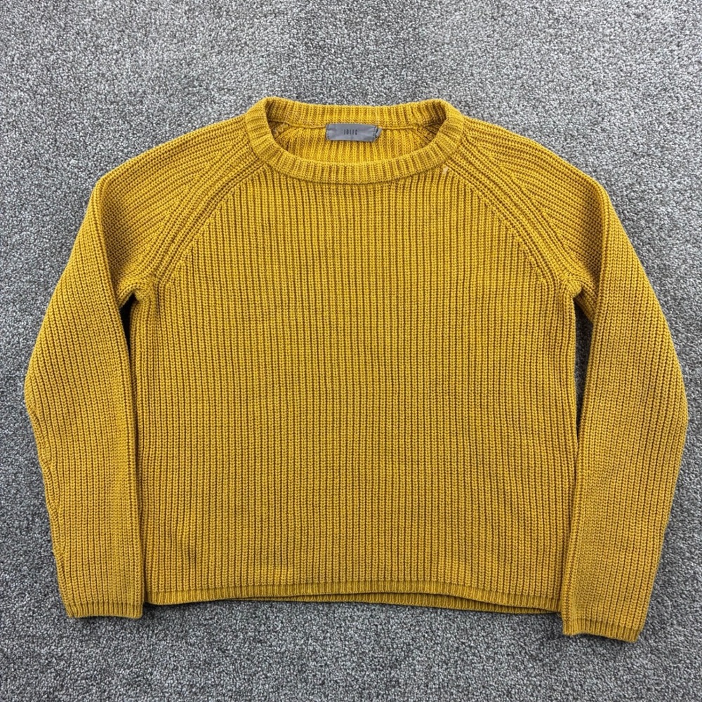 Jolie Sweater Women's Small Yellow Cotton Blend Shaker Knit Raglan Pullover
